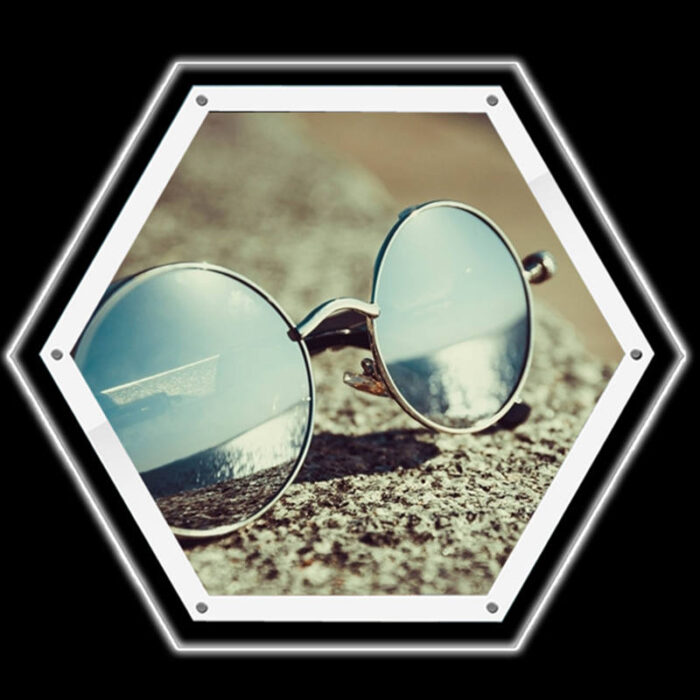 hexagon acrylic crystal light box jwith sunglasses graphic