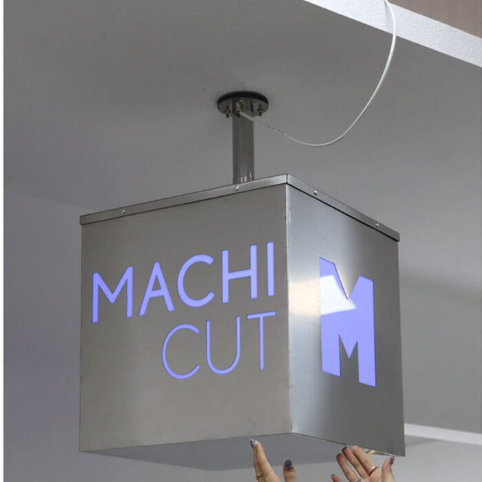hollow out cube projecting light box with blue light