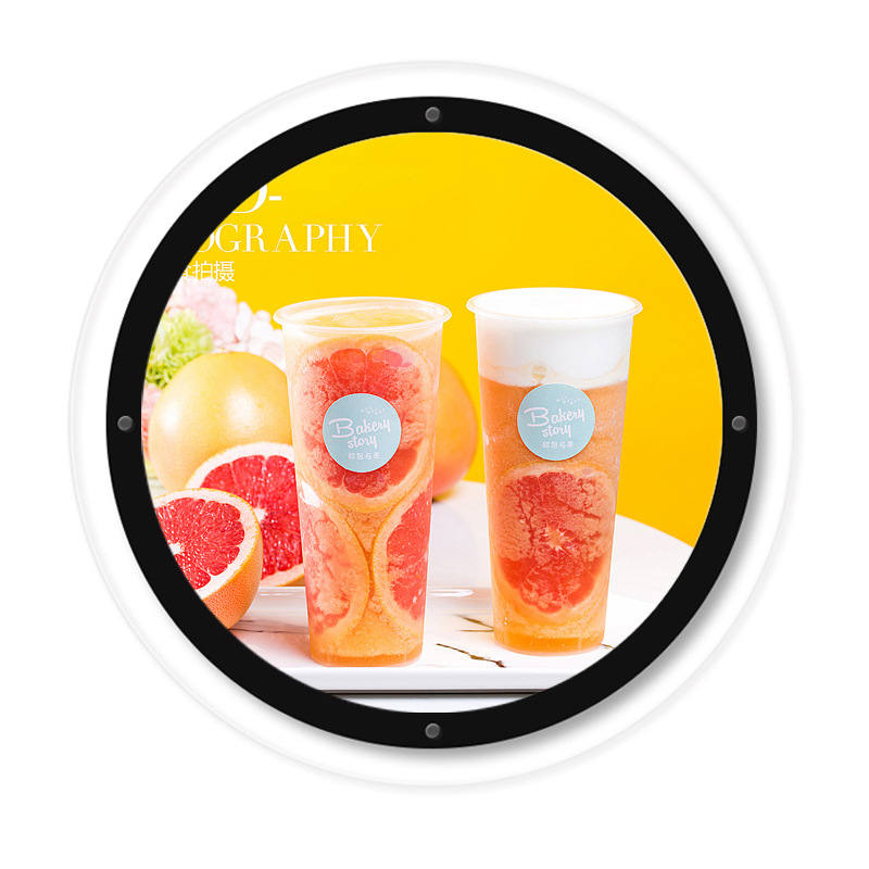 wall mounted round crystal light box with drink graphic