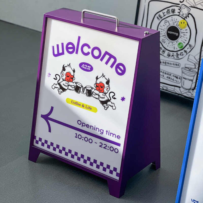 A-frame lightbox with handle purple frame