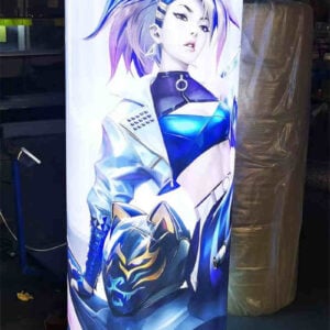 round column fabric light box with cartoon graphic