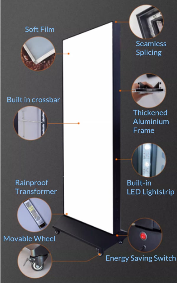 fabric standing light box with wheels structure