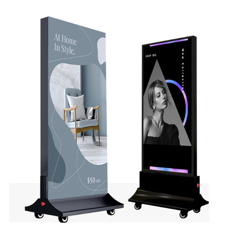 2 various sizes custom printed fabric standing light boxes with wheels