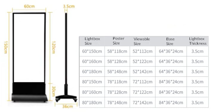 parameters of fabric standing light boxes with wheels