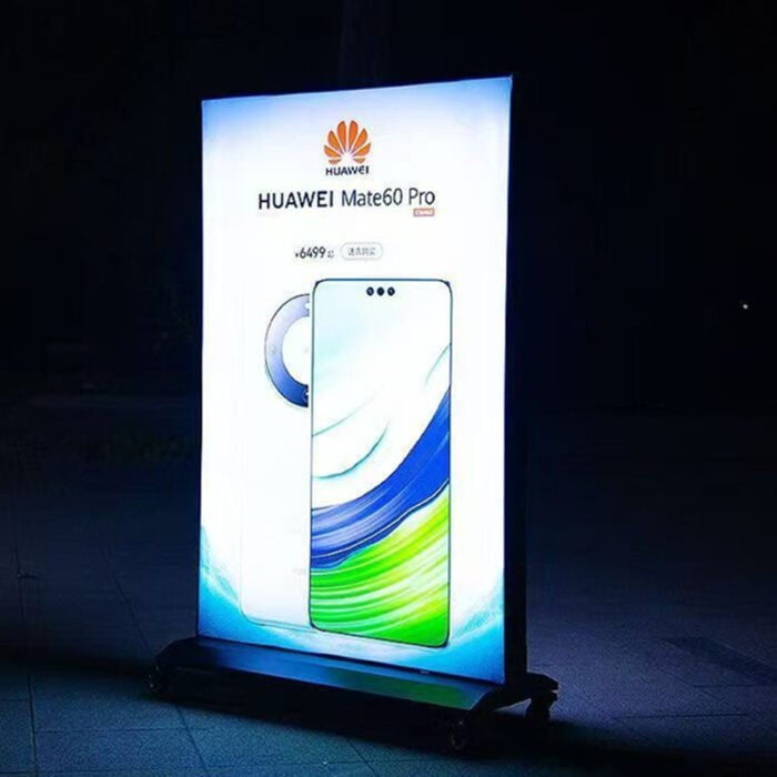 2-sided custom printed fabric standing light box with wheels