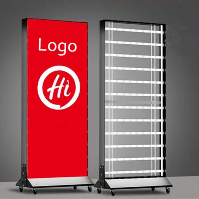 fabric standing light box with wheels one finish lightbox the other is frame with lightstrips