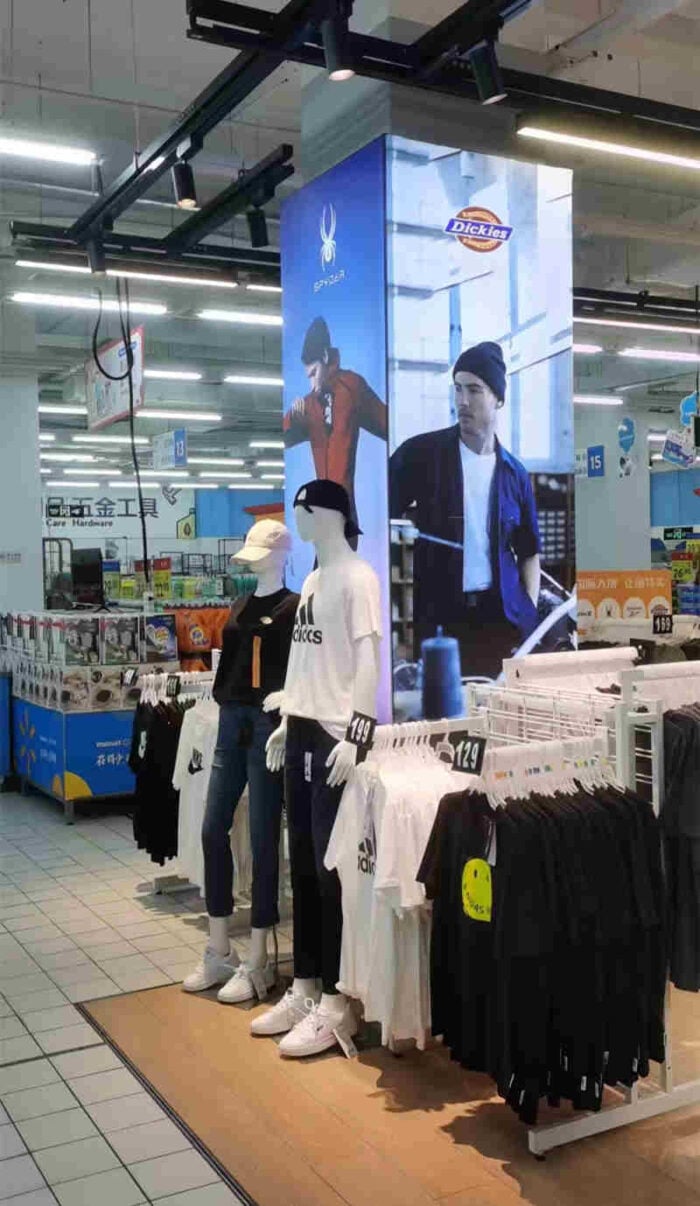 pillar fabric light box in a clothes store