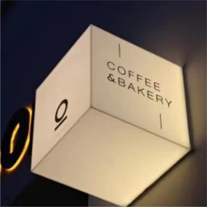 printed logo cube acrylic light box wall mount for coffee and bakery shop