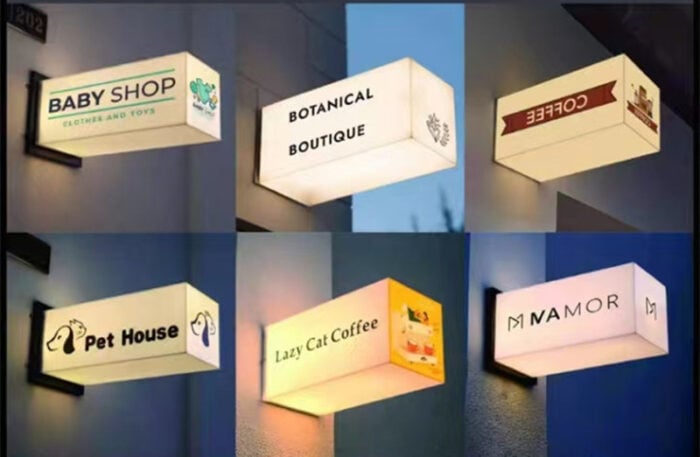 6 custom printed rectangular acrylic light box signs side mounted on wall