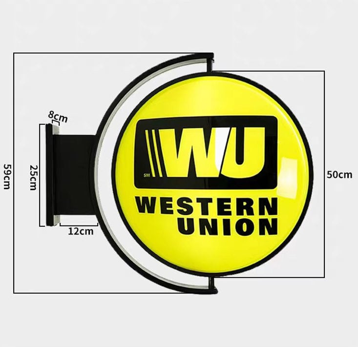 rotating lightbox wall sign size diagram