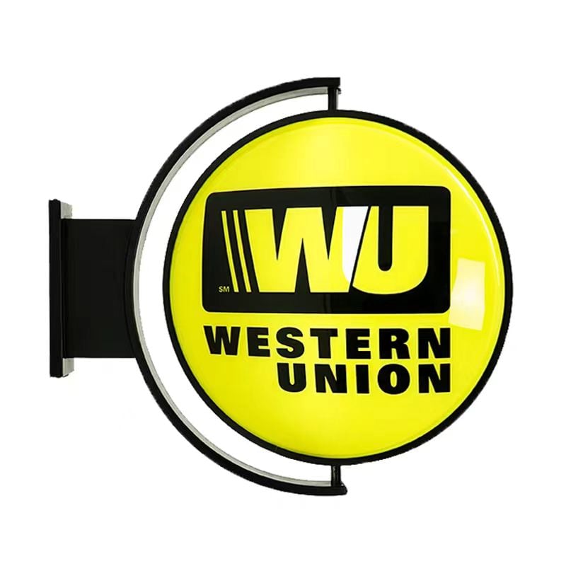 rotating lightbox wall sign customized with western union logo