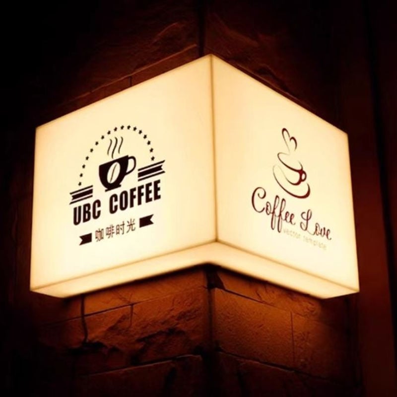 warm light custom printed wall mounted corner acrylic lightbox sign