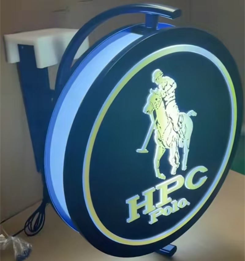 round shaped double side metal illuminated rotating sign
