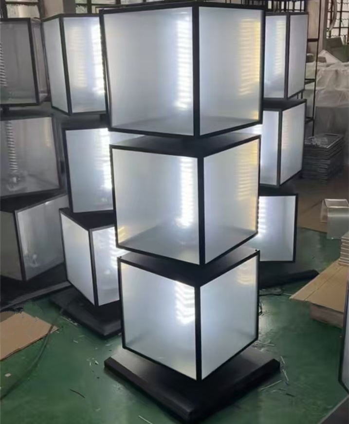 LED 3 Layers Standing Rotating Light Box 12 Posters Movable