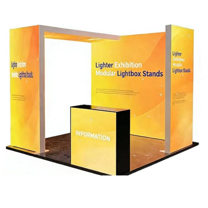 backlit trade show display with counter