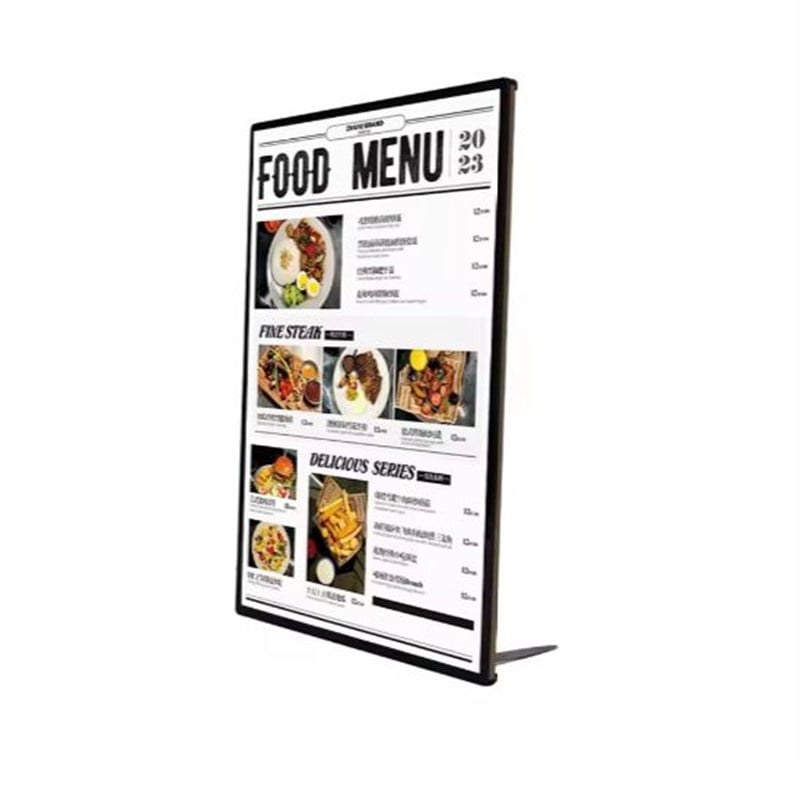 black frame countertop led menu board display sign holders with food graphics