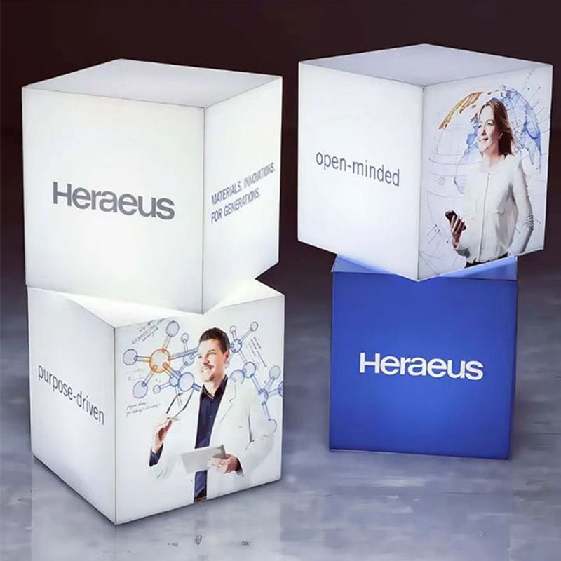 4 stacked cube acrylic light boxes with branded printed