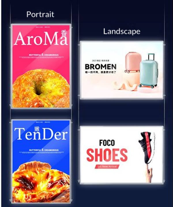 double sided hanging pull out and insert poster light box with portait and landscape display