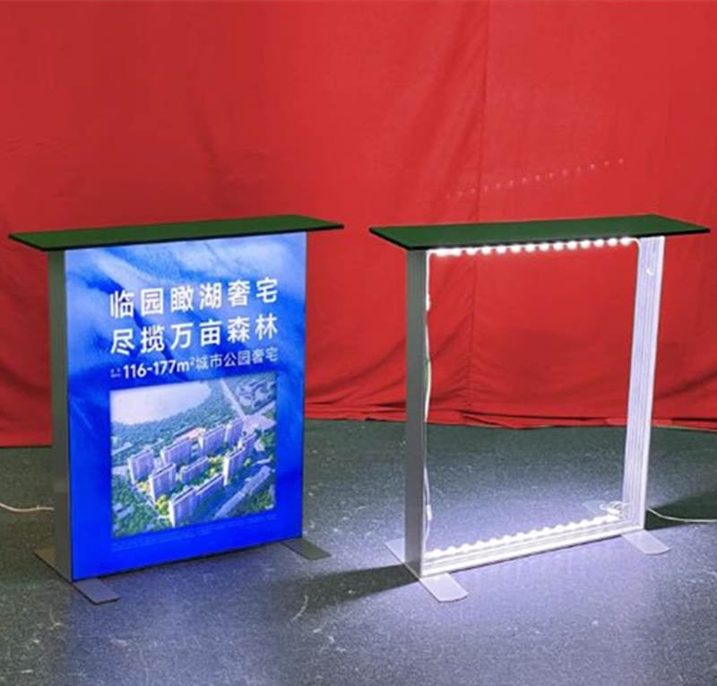seg tension fabric lightobx counter and its frame and lights