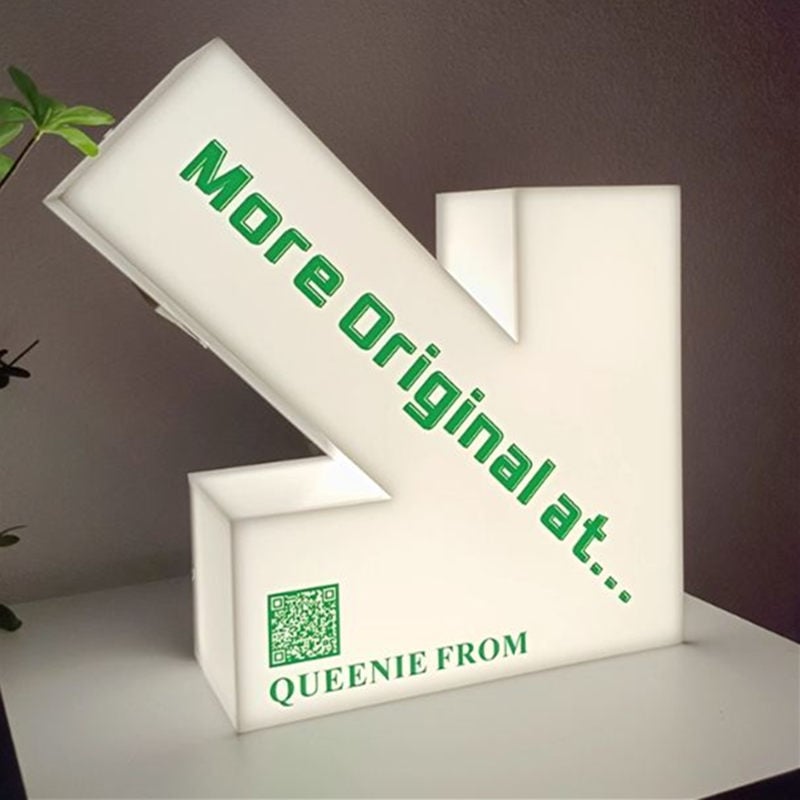 arrow acrylic light box sign with warm light