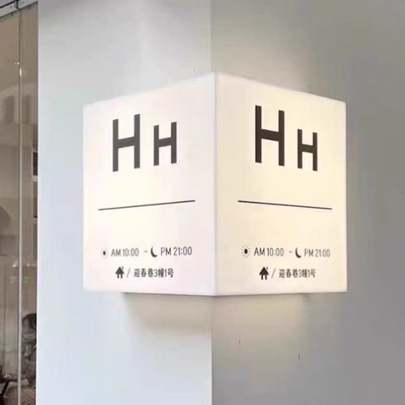 corner acrylic lightobx sign custom printed for shop use