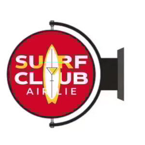 spinning sign custom printed with surf club logo