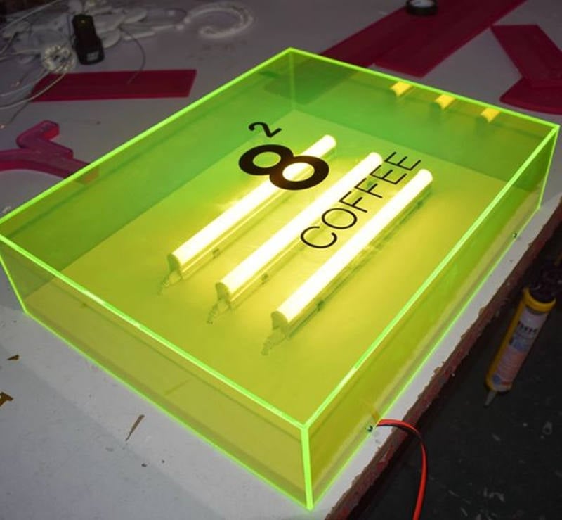 neon fluoresent acrylic lightbox billboard with white light tubes