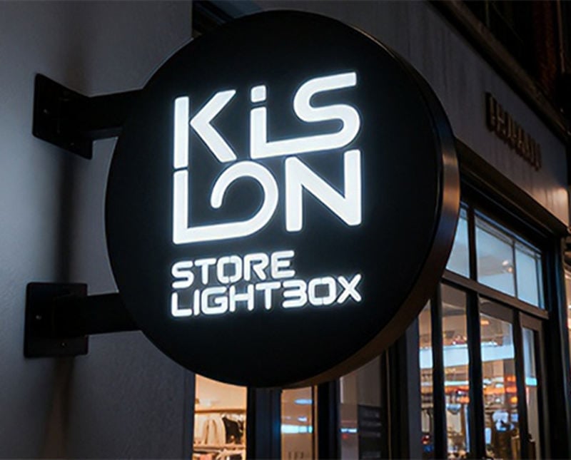 shopfront projecting push through lightbox sign