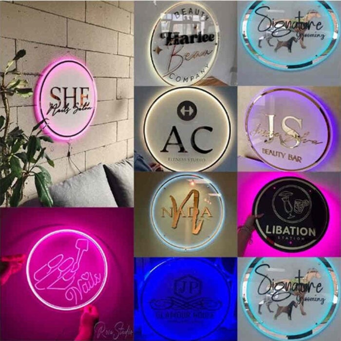 custom acrylic backlit logo signs with various lighting colors