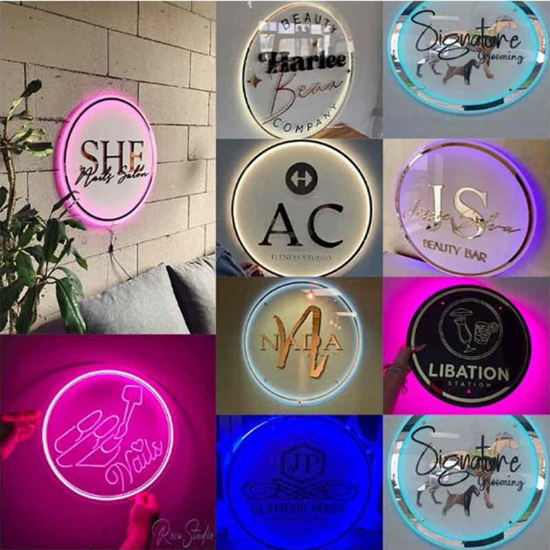 custom acrylic backlit logo signs with various lighting colors