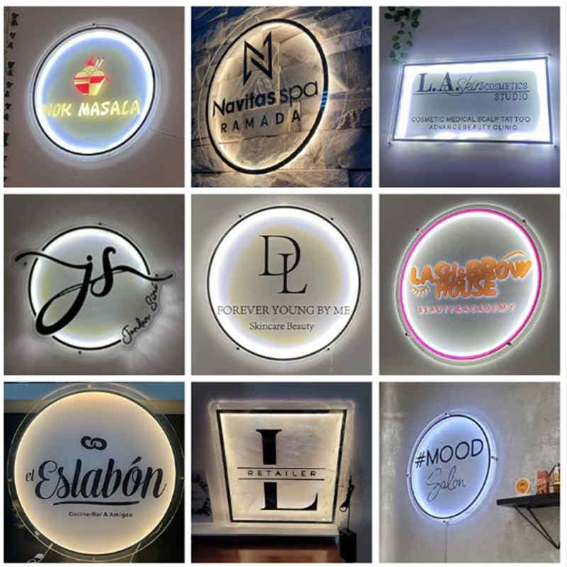 custom acrylic backlit logo signs with various shapes