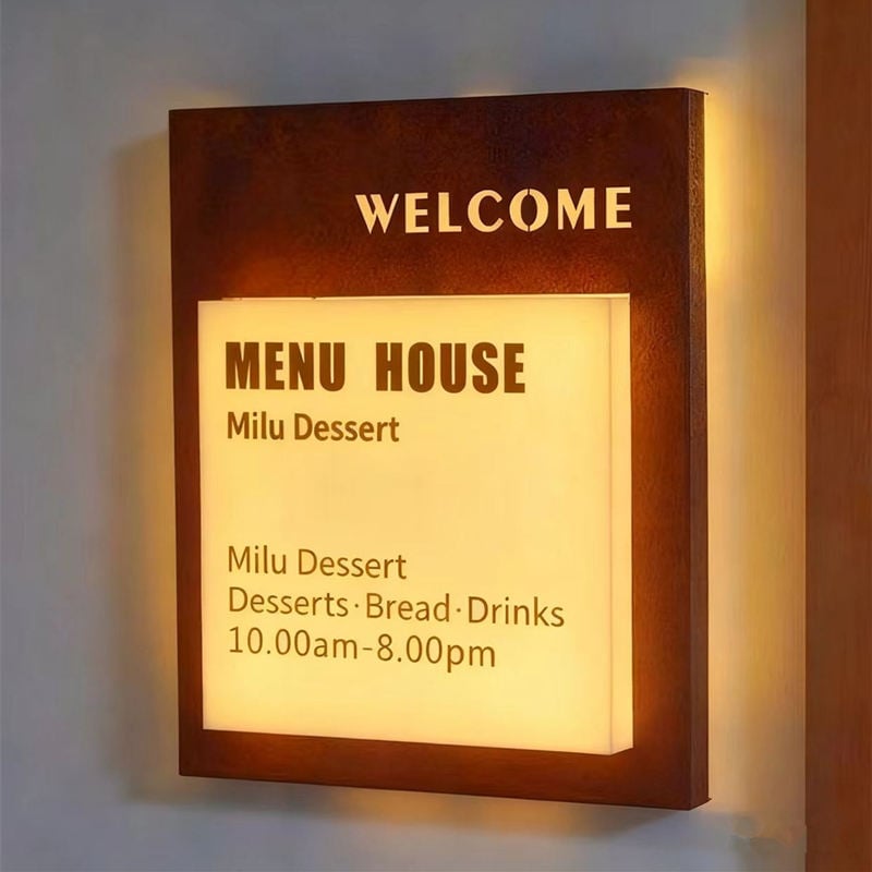 custom rusted metal sign light box
