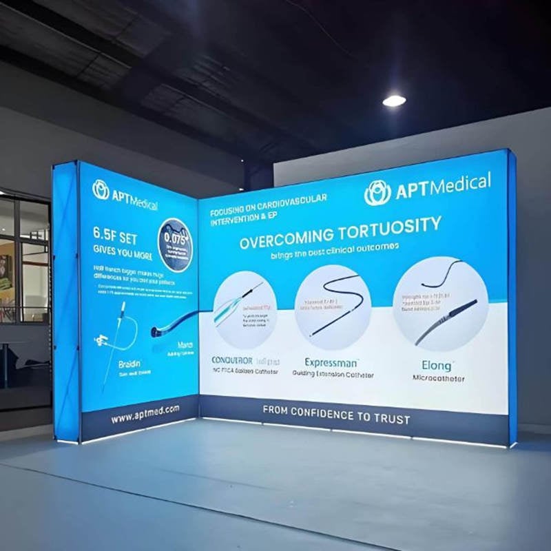L shaped double sided fabric lightbox wall
