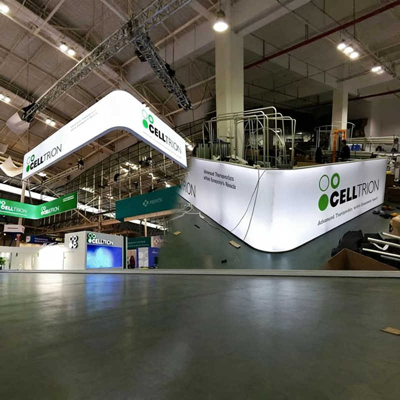 LED L shaped led hanging fabric sign with white background rinted fabric and rounded corner