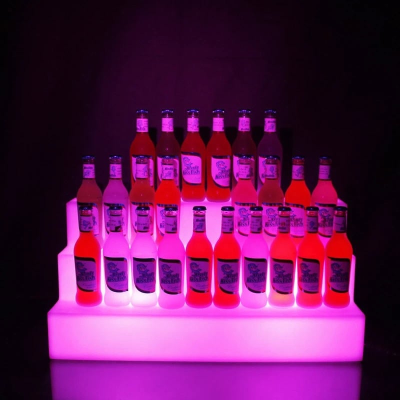 acrylic led bottle display shelf full lit pink