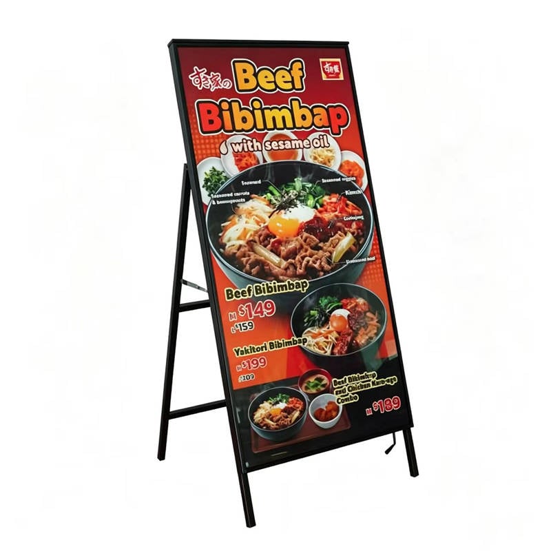 single sdied LED a-frame with food graphic poster