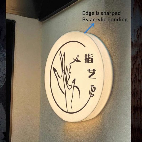 round acrylic light box sign with sharp edge by acrylic bonding